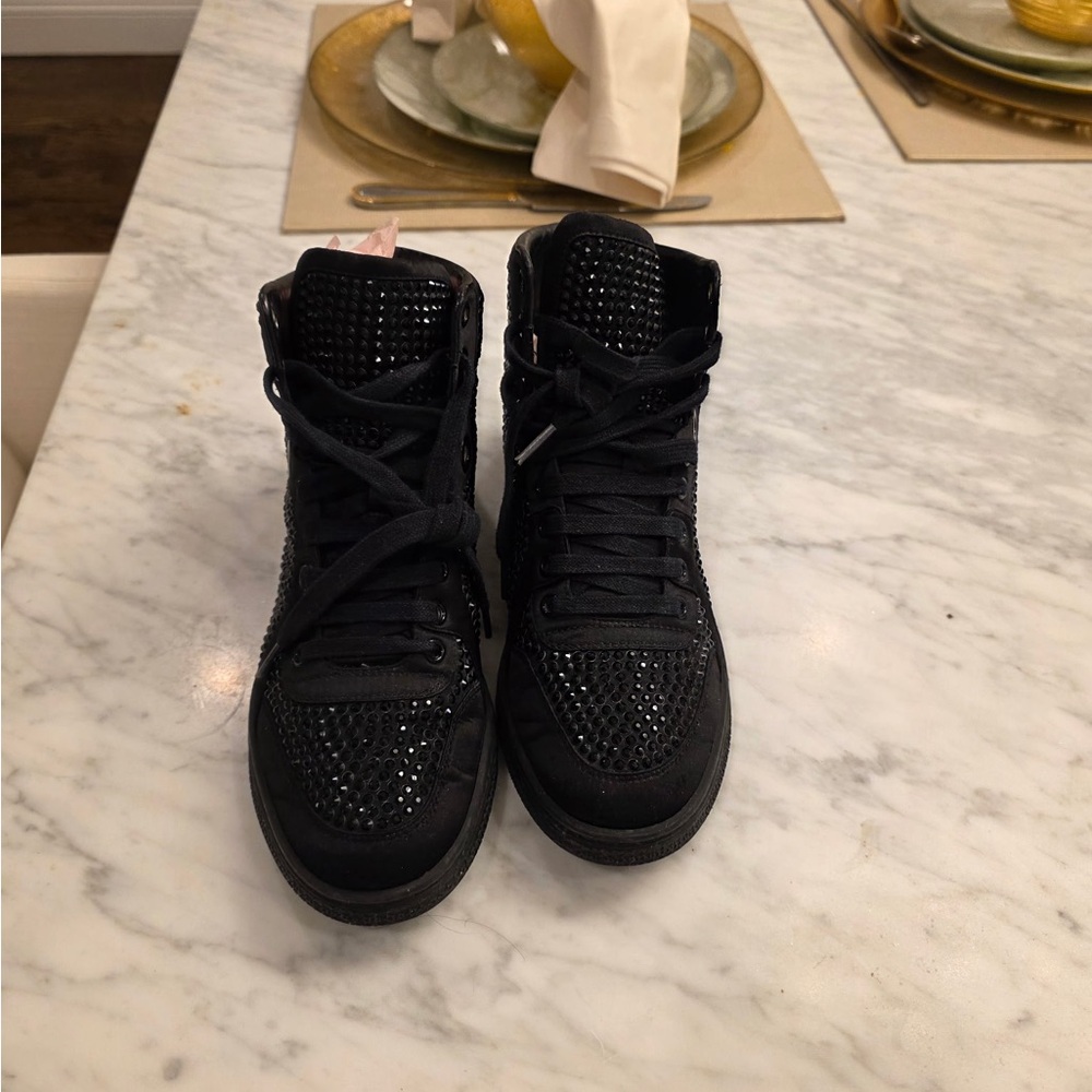 Gucci Black Womens High-Top Sneakers with Sparkle - Picture 3 of 4